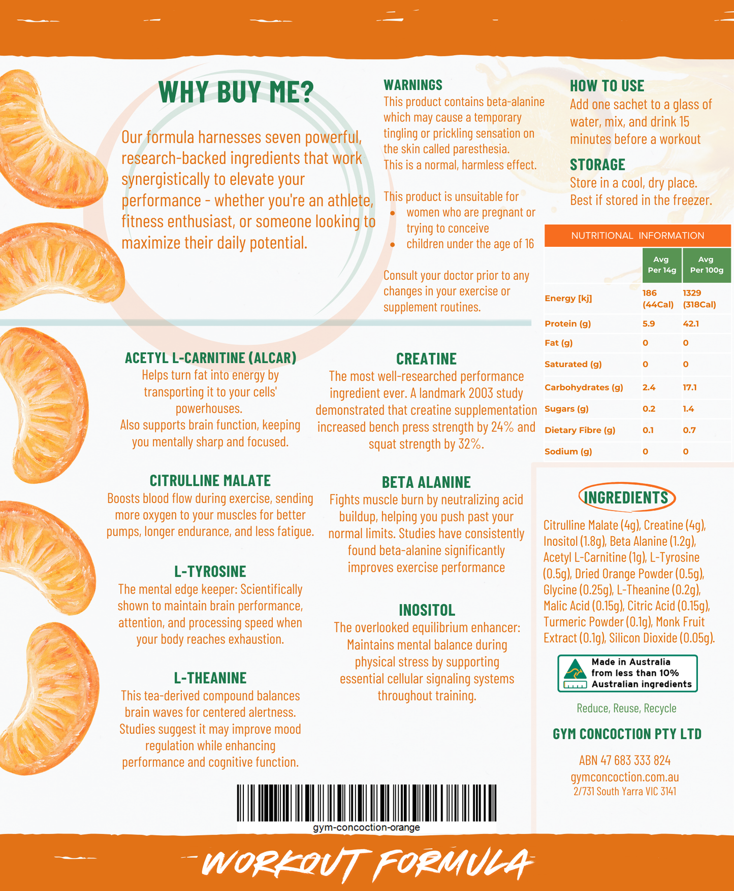 Workout formula - QLD Orange Flavour